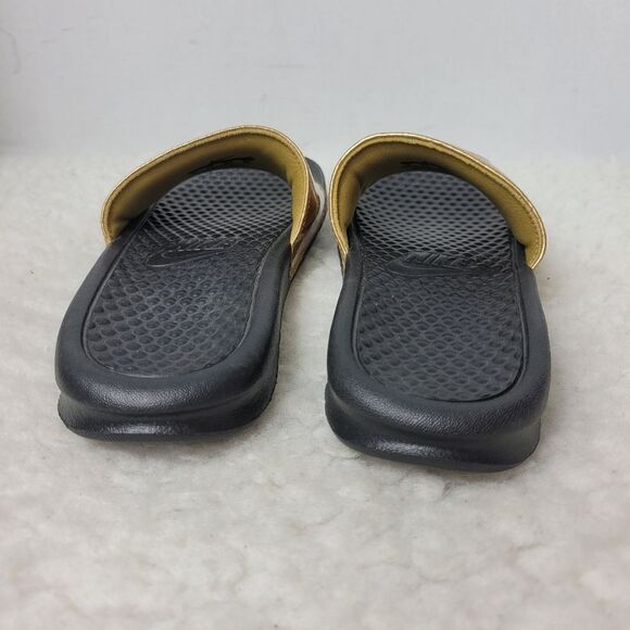 Nike Benassi Women's Slide Size 6 Sandals Black Gold Print Casual Shoes - Picture 4 of 9